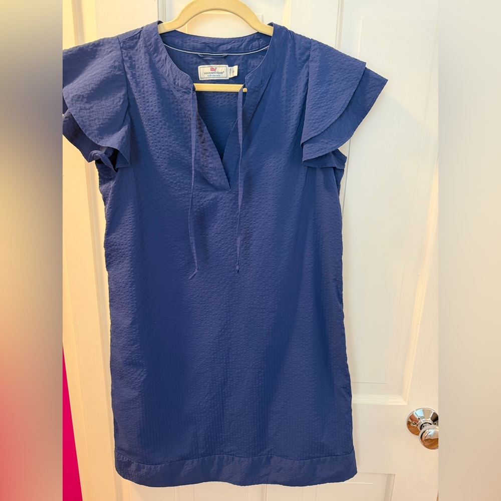 Vineyard Vines Performance Navy Blue Flutter Sleeve Dress